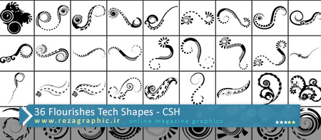 36 شیپ شکوفایی تکنولوژی فتوشاپ - Flourishes Tech Shapes | رضاگرافیک